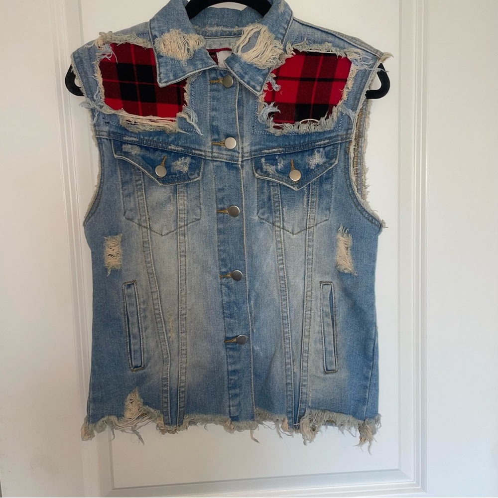 UNIF Denim Vest with Red Accents